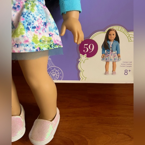 American Girl Doll Blue Jacket Floral Dress Earrings Truly in Box - Picture 12 of 12